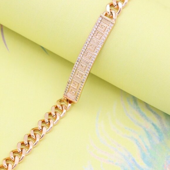 "Elegant Rose Gold Bracelet with Greek Key and CZ Detailing, XPBL0840 - Picture 7 of 12